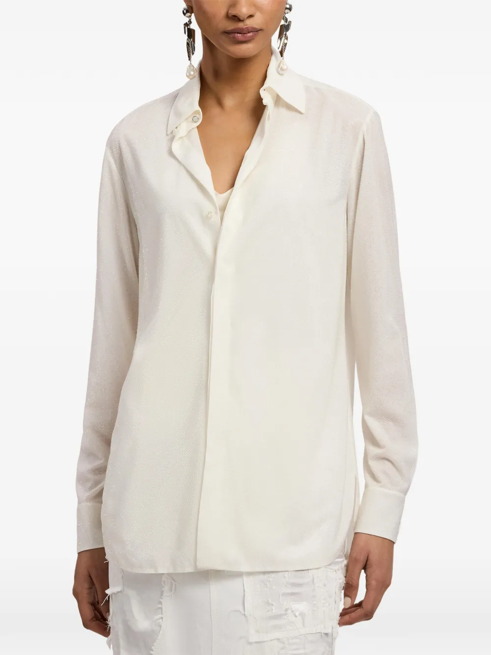 Ralph Lauren Collection Adrien verfraaide zijden blouse Beige