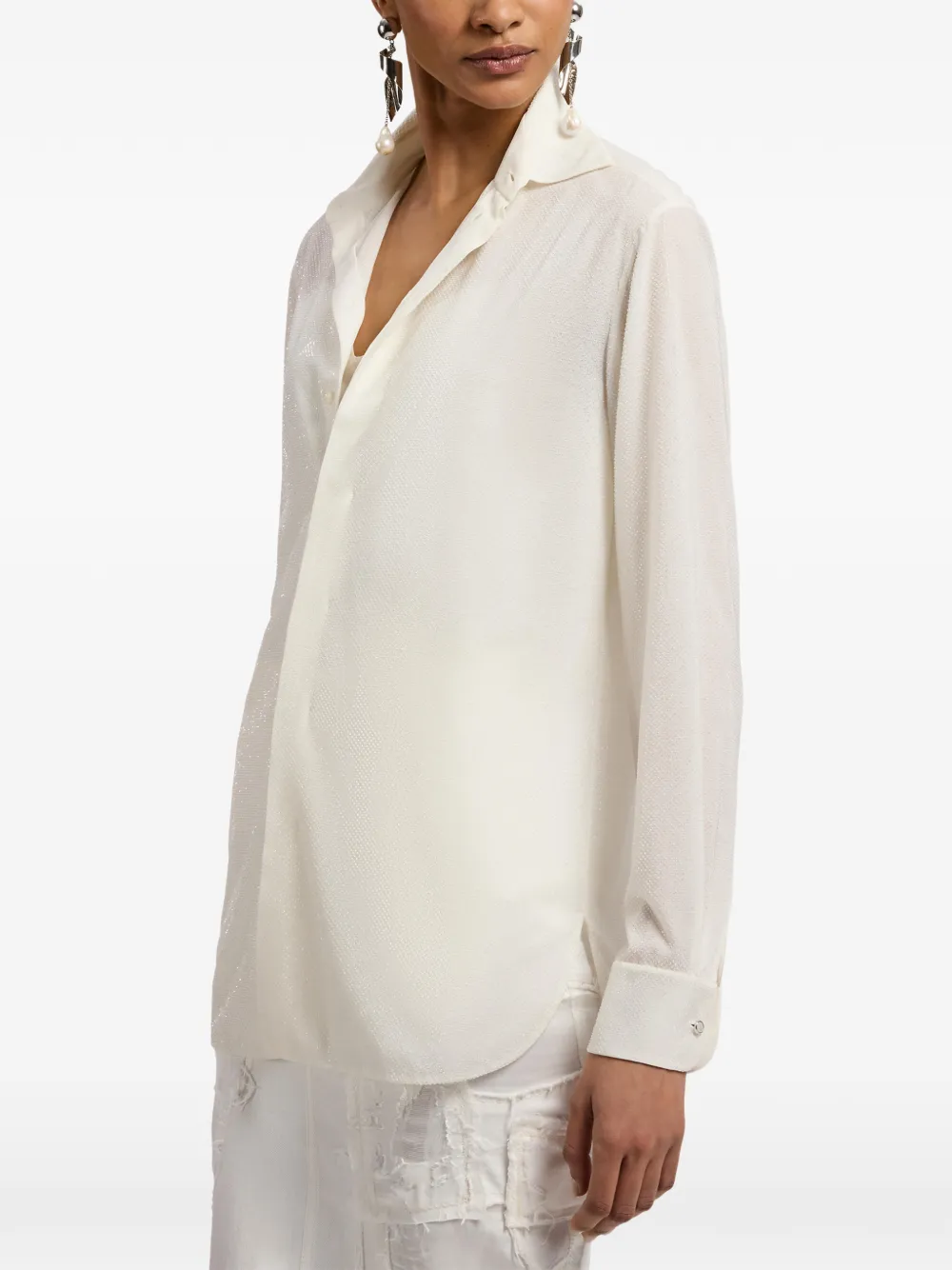 Ralph Lauren Collection Adrien verfraaide zijden blouse Beige