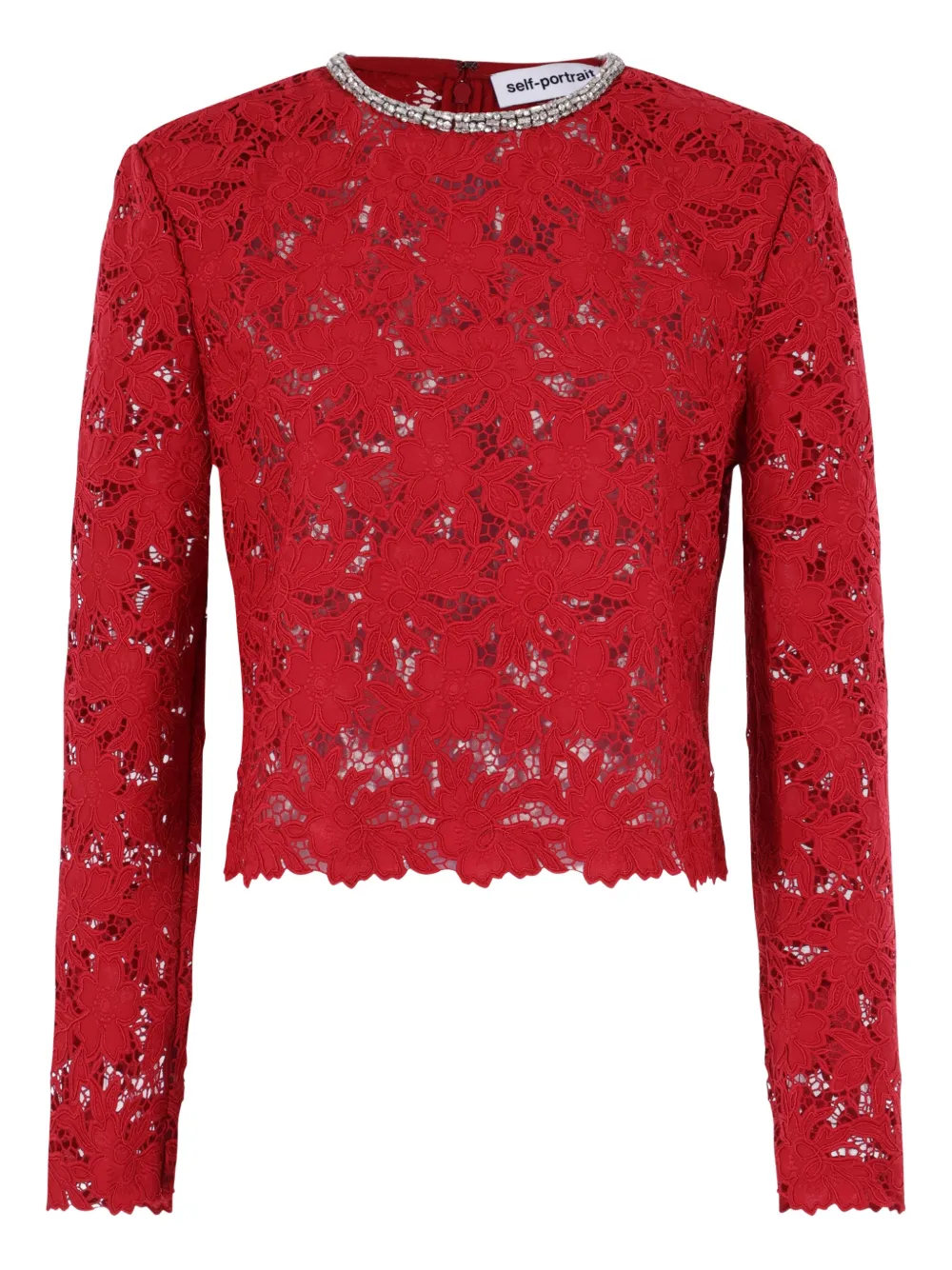 Self-Portrait lace-embellished top - Rosso