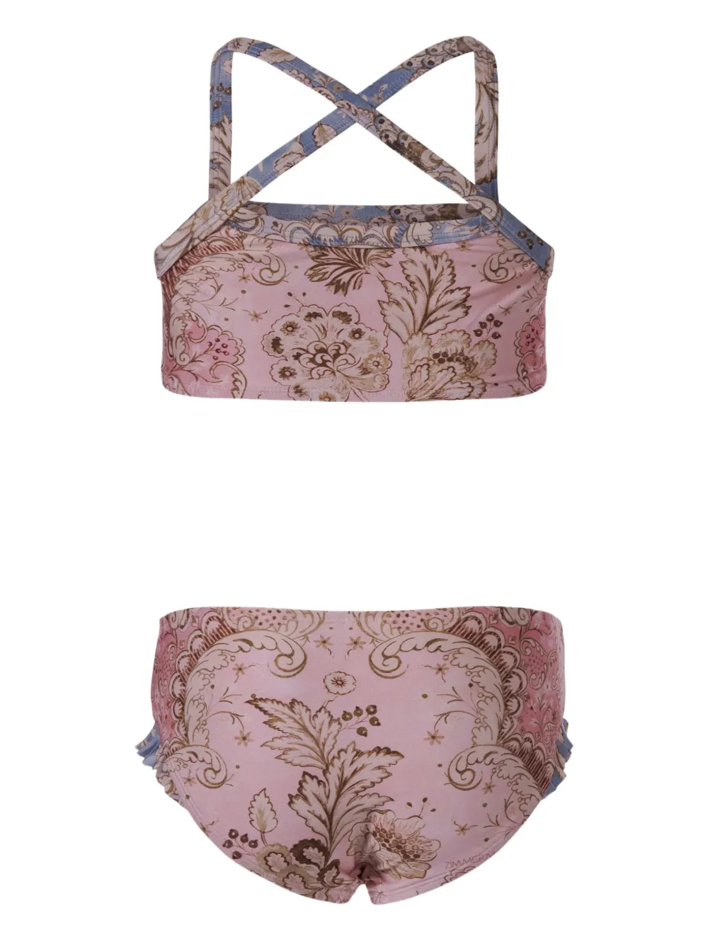 Zimmermann Kids' Cross-back Frill Bikini Set In Pink