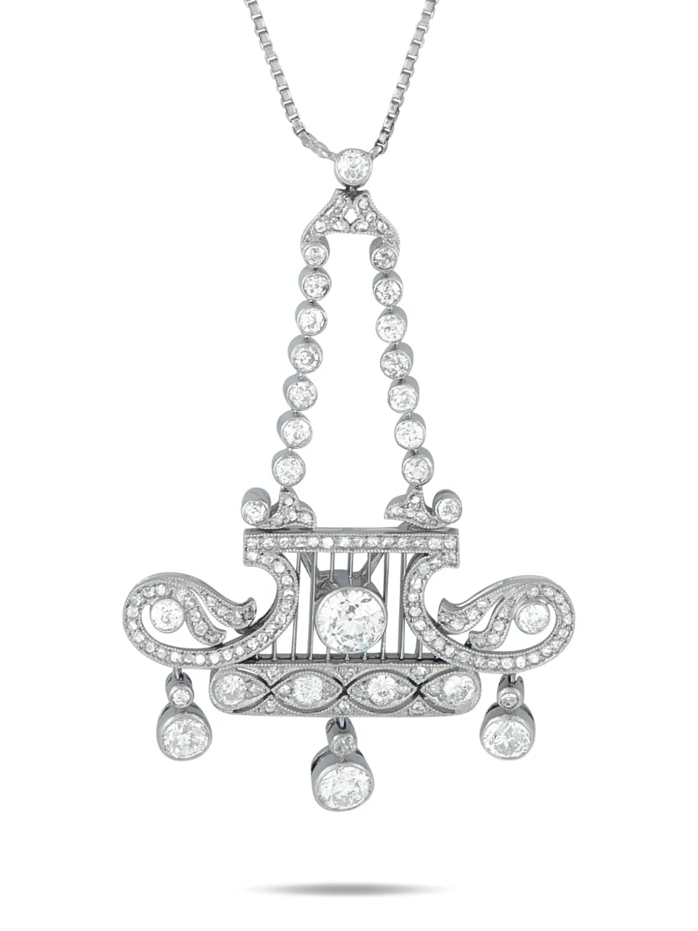 Pre-owned Lb Exclusive Platinum Diamond Art Deco Necklace In Silver