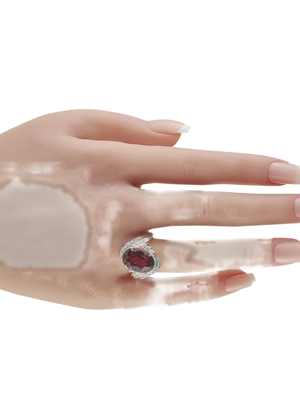 Pre-owned Lb Exclusive Platinum Diamond And Garnet Cocktail Ring In Silver