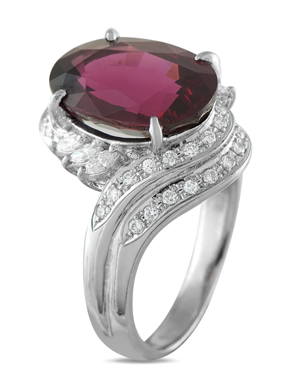 LB Exclusive platinum diamond and garnet cocktail ring - Argento