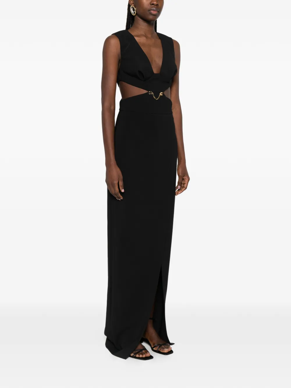Elisabetta Franchi Maxi-jurk met V-hals en ketting Zwart