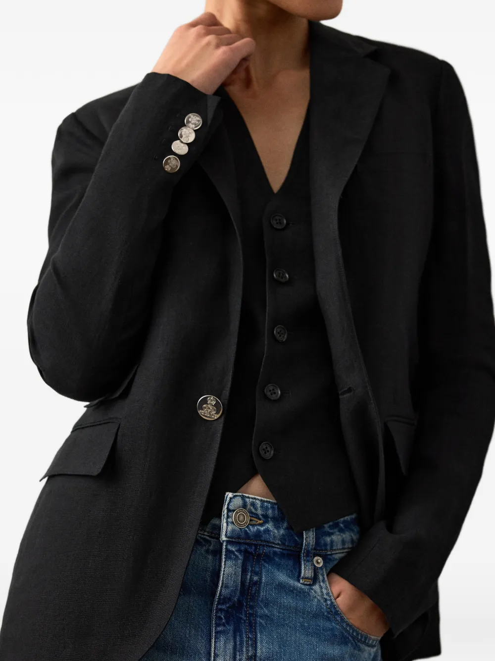 Ralph Lauren Collection Linnen jack Zwart