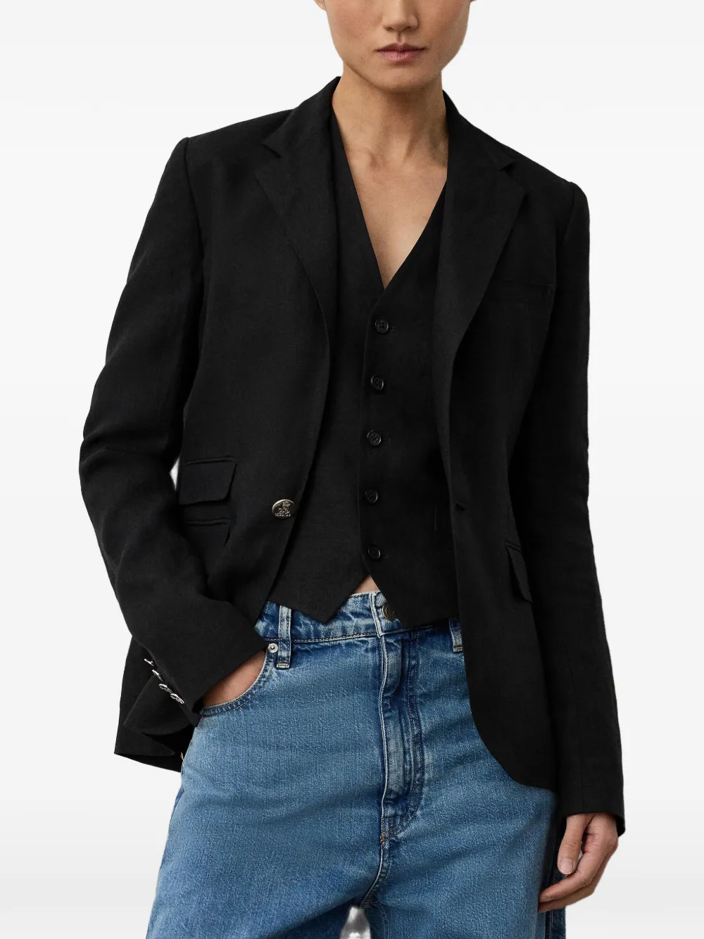 Ralph Lauren Collection Linnen jack Zwart