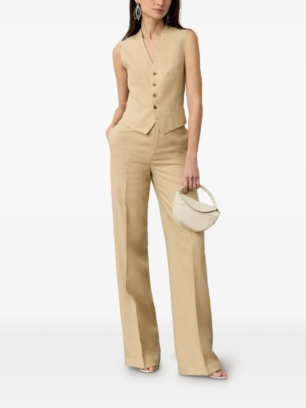 Ralph Lauren Collection Dean linnen broek met plooien Beige