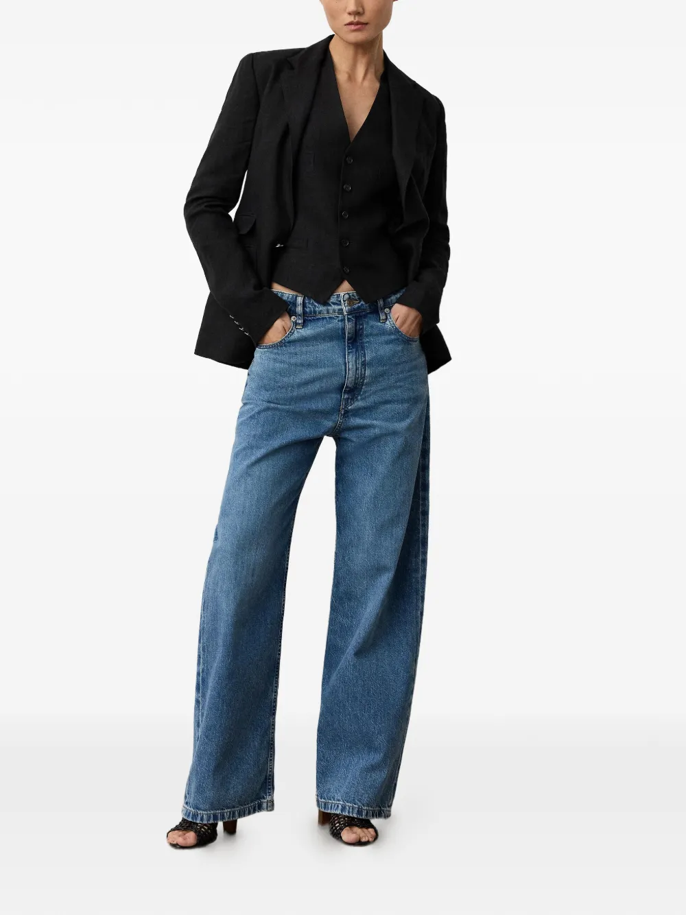 Ralph Lauren Collection Jaiden linnen top met V-hals en knopen Zwart