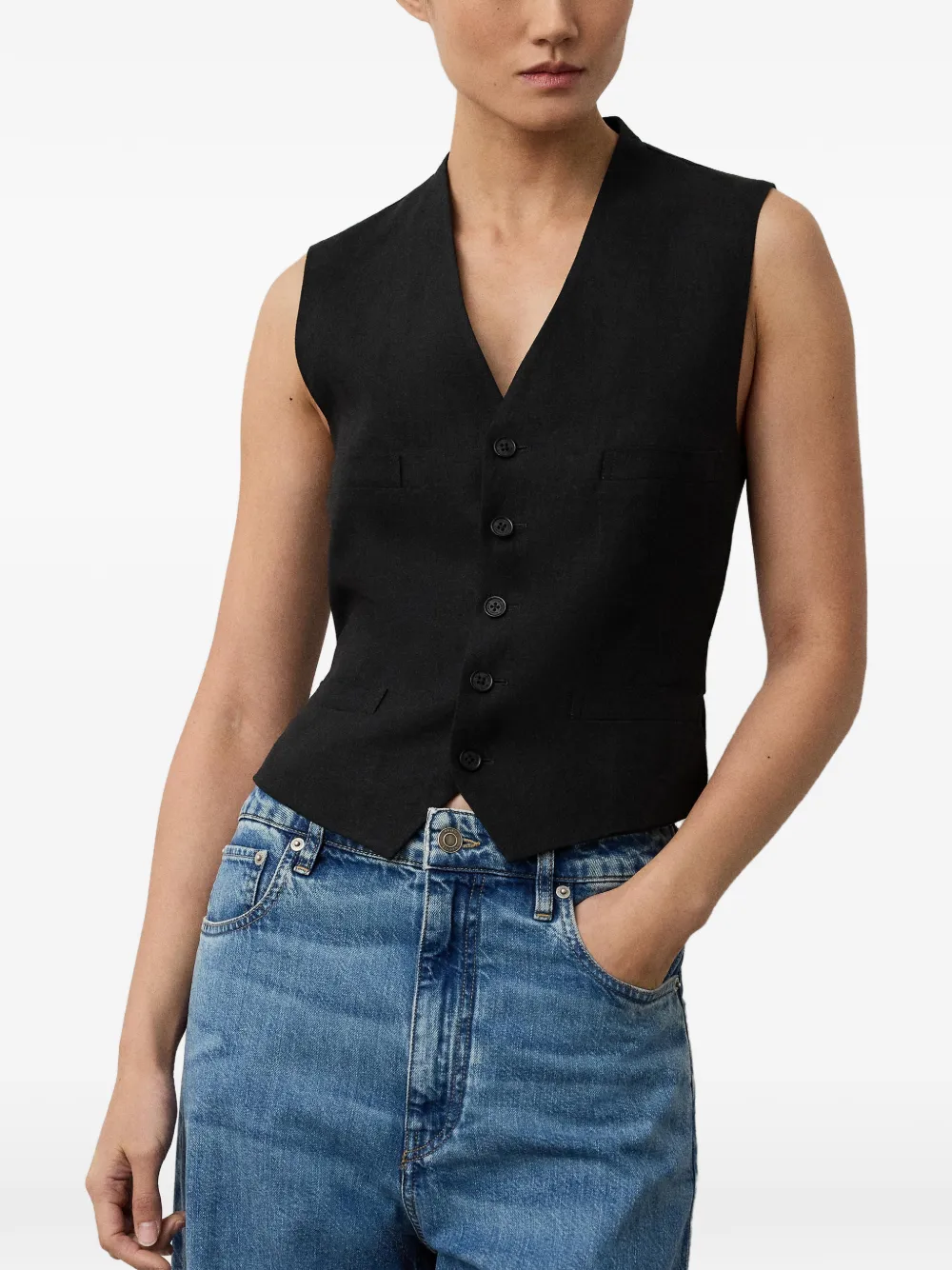 Ralph Lauren Collection Jaiden linnen top met V-hals en knopen Zwart