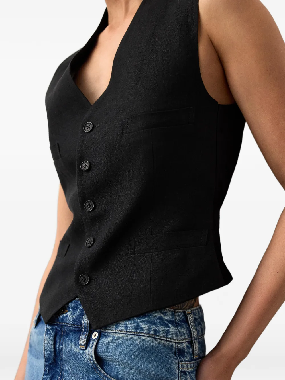 Ralph Lauren Collection Jaiden linnen top met V-hals en knopen Zwart