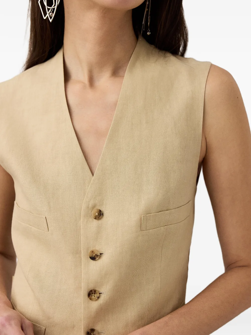 Jaiden V-Neck Buttoned Linen Vest