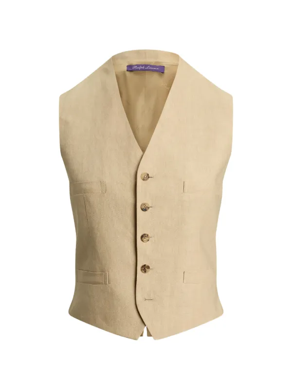 Ralph Lauren Collection Jaiden V-neck Buttoned Linen Vest in Neutrals