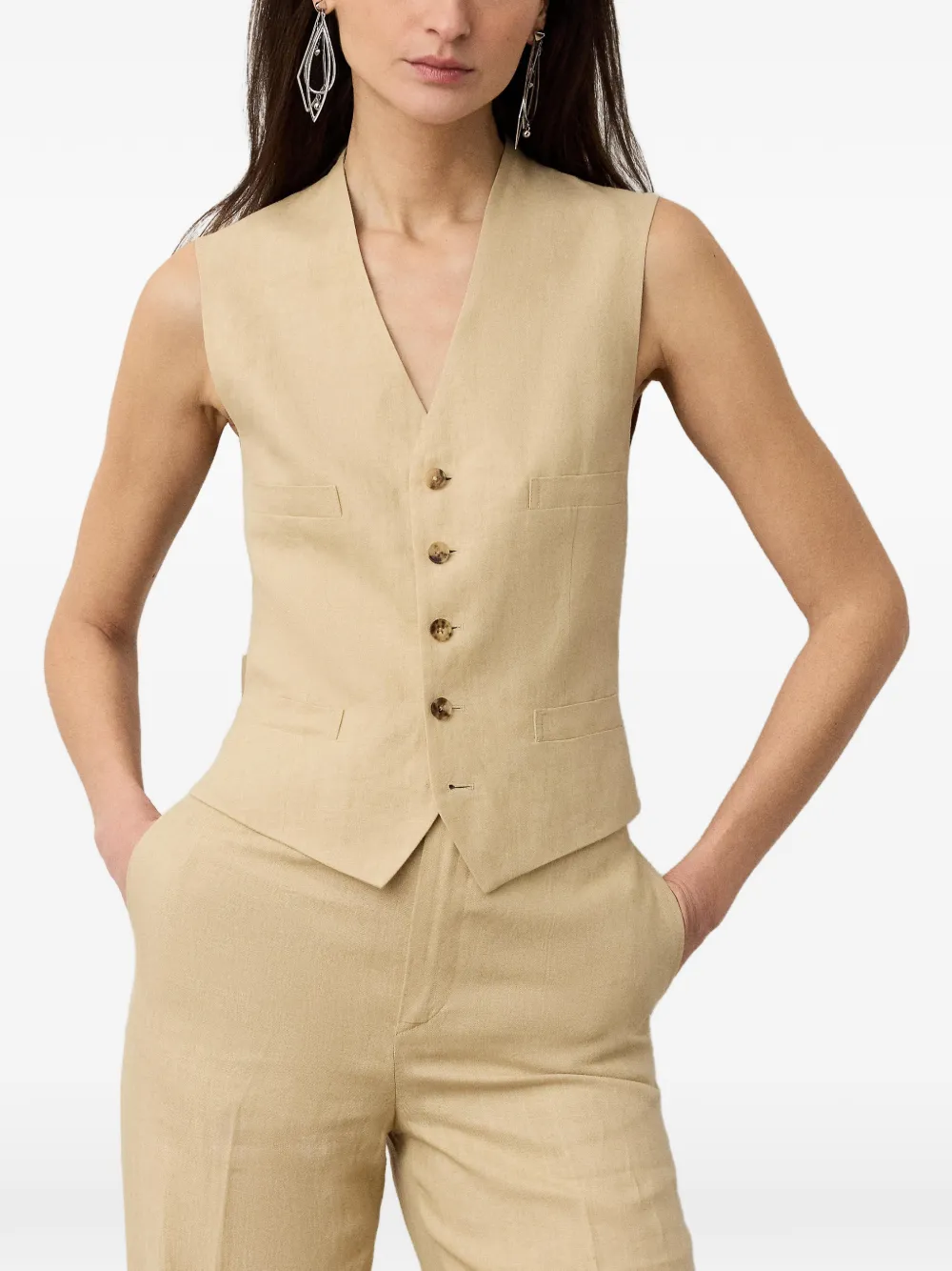 Jaiden V-Neck Buttoned Linen Vest