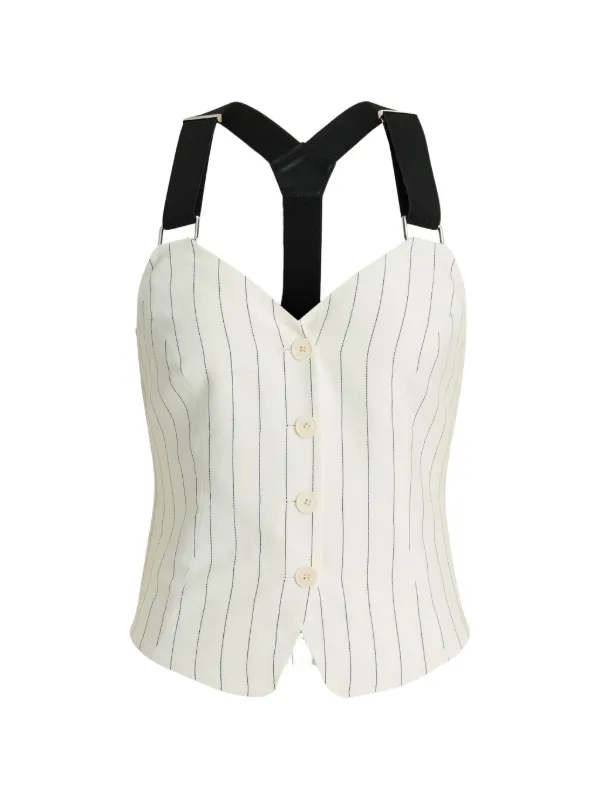 Ralph Lauren Collection Donella Striped Suspender Bustier Top in White