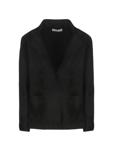D.Exterior peak-notched blazer