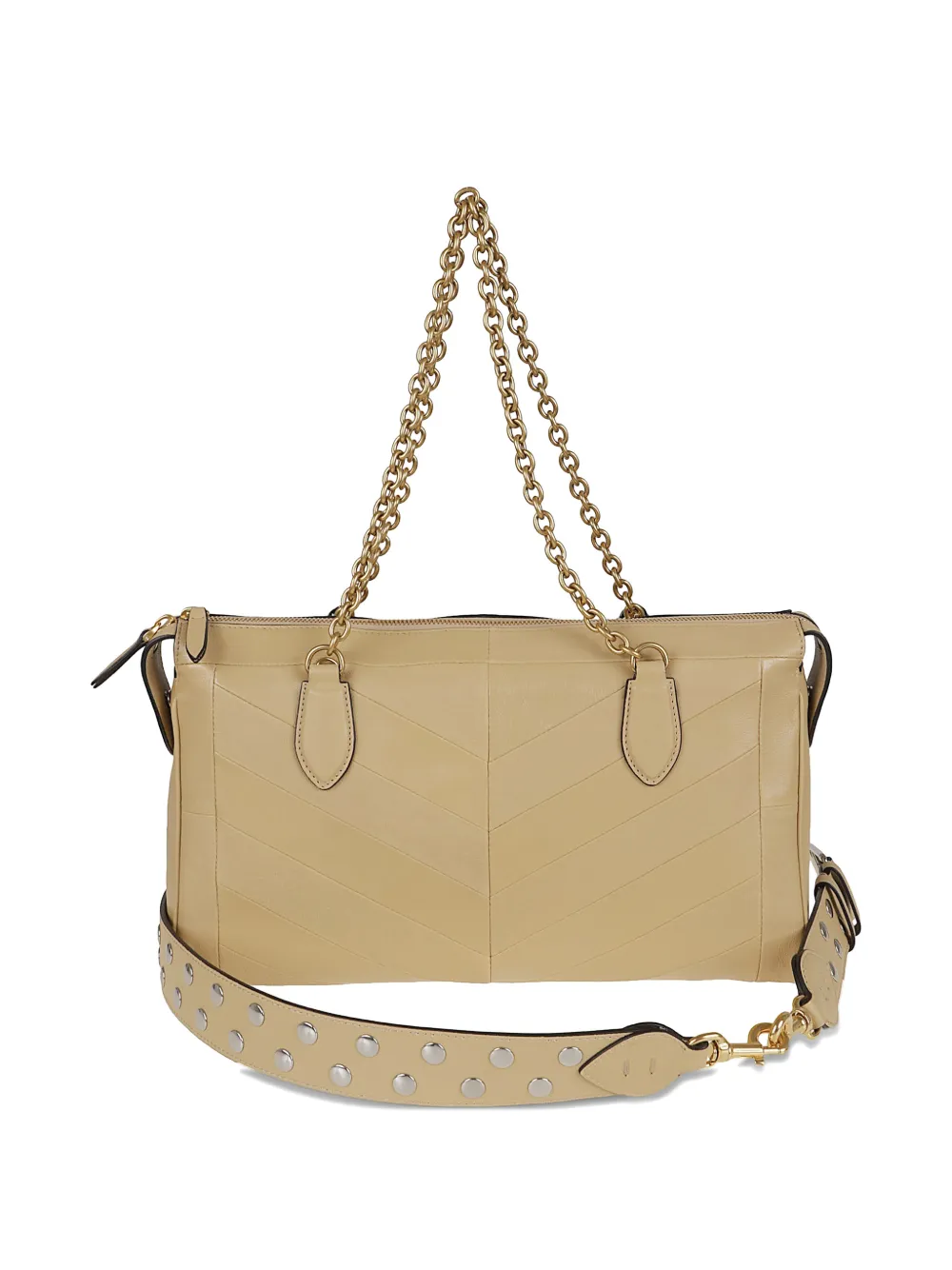 Valentino Garavani Leren schoudertas met chevron-streep en ketting - Beige