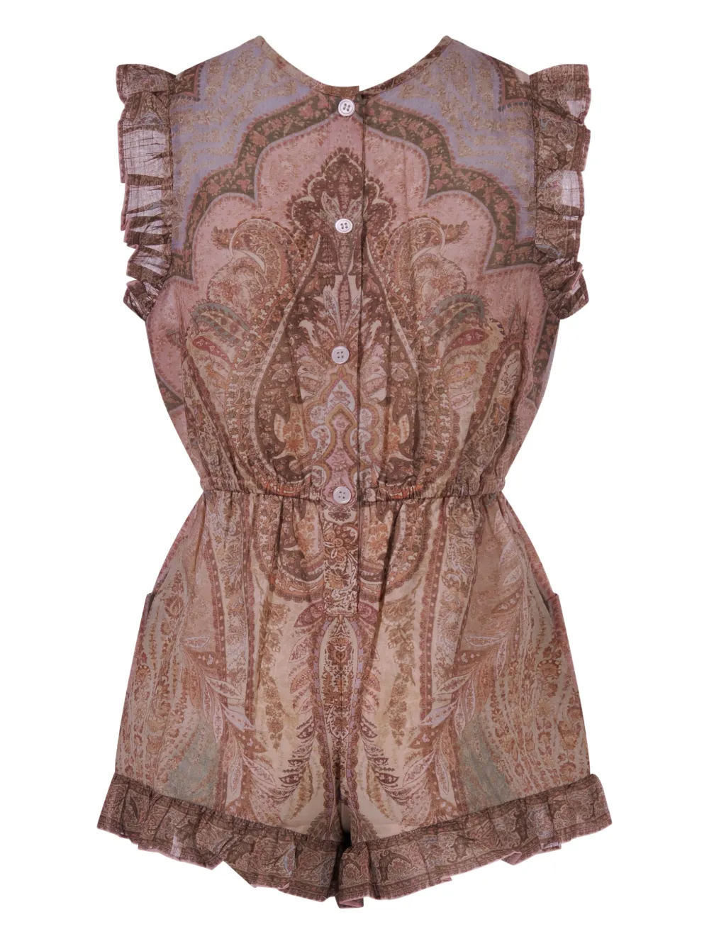 Zimmermann Ruffled Paisley-print Playsuit In Brown
