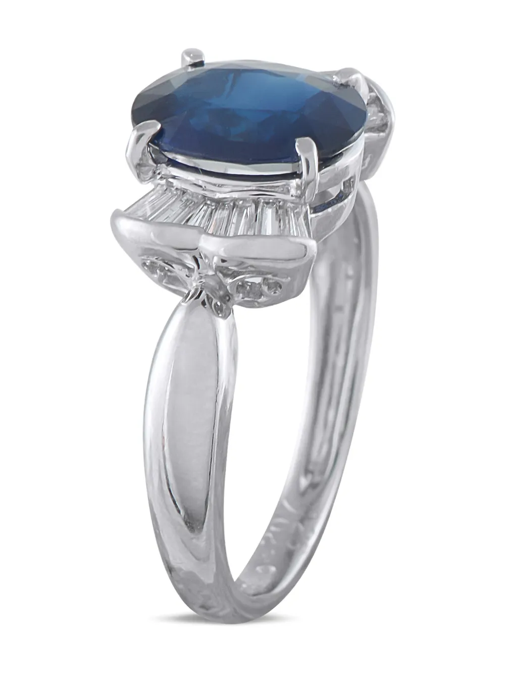 Pre-owned Lb Exclusive Platinum Diamond Sapphire Fine Ring In Silver