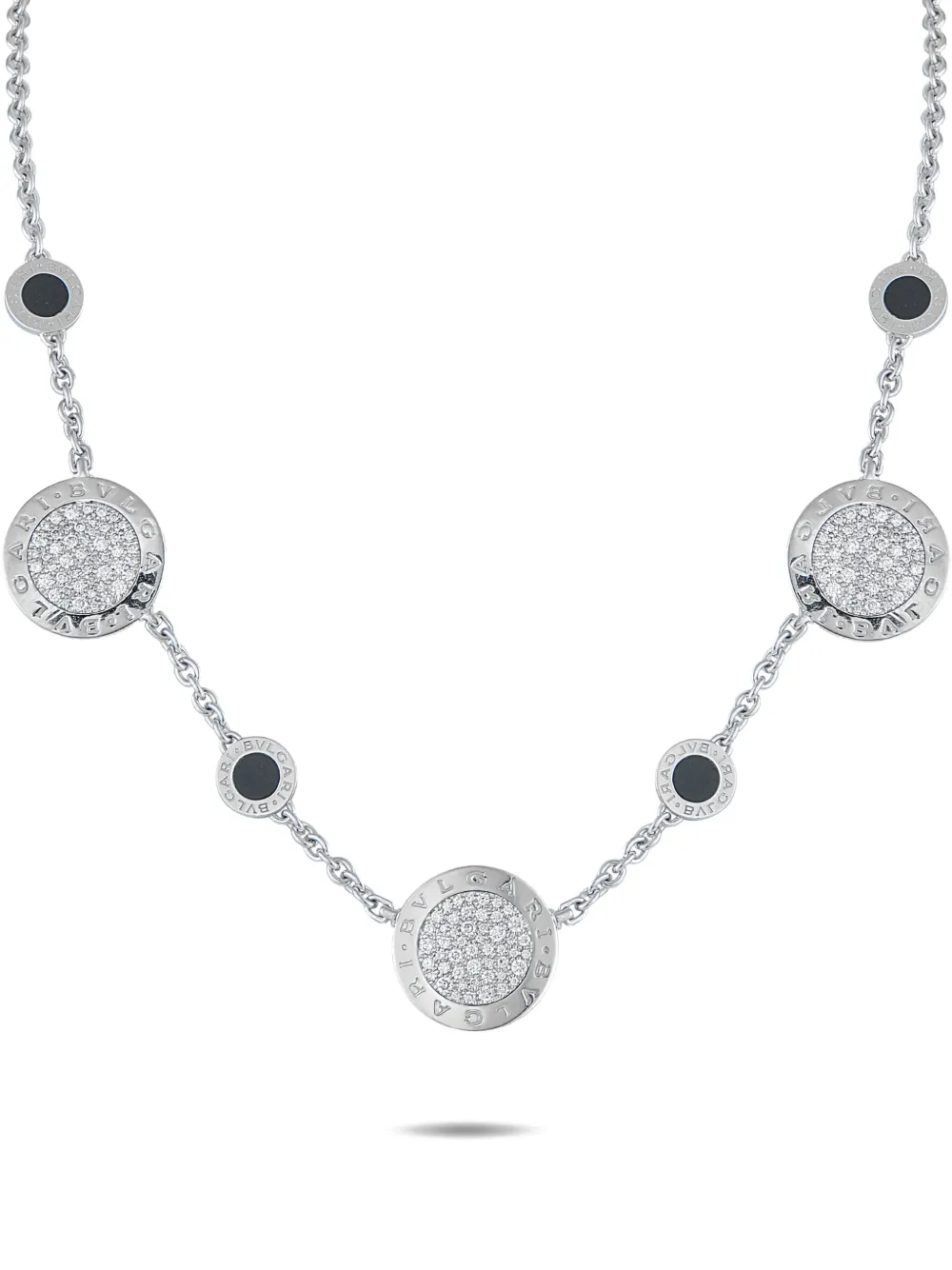 Bvlgari Pre-Owned 18K white gold diamond onyx necklace - Argento