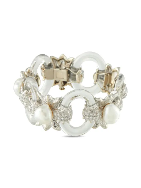 David Webb 18K white gold rock crystal pearl bracelet