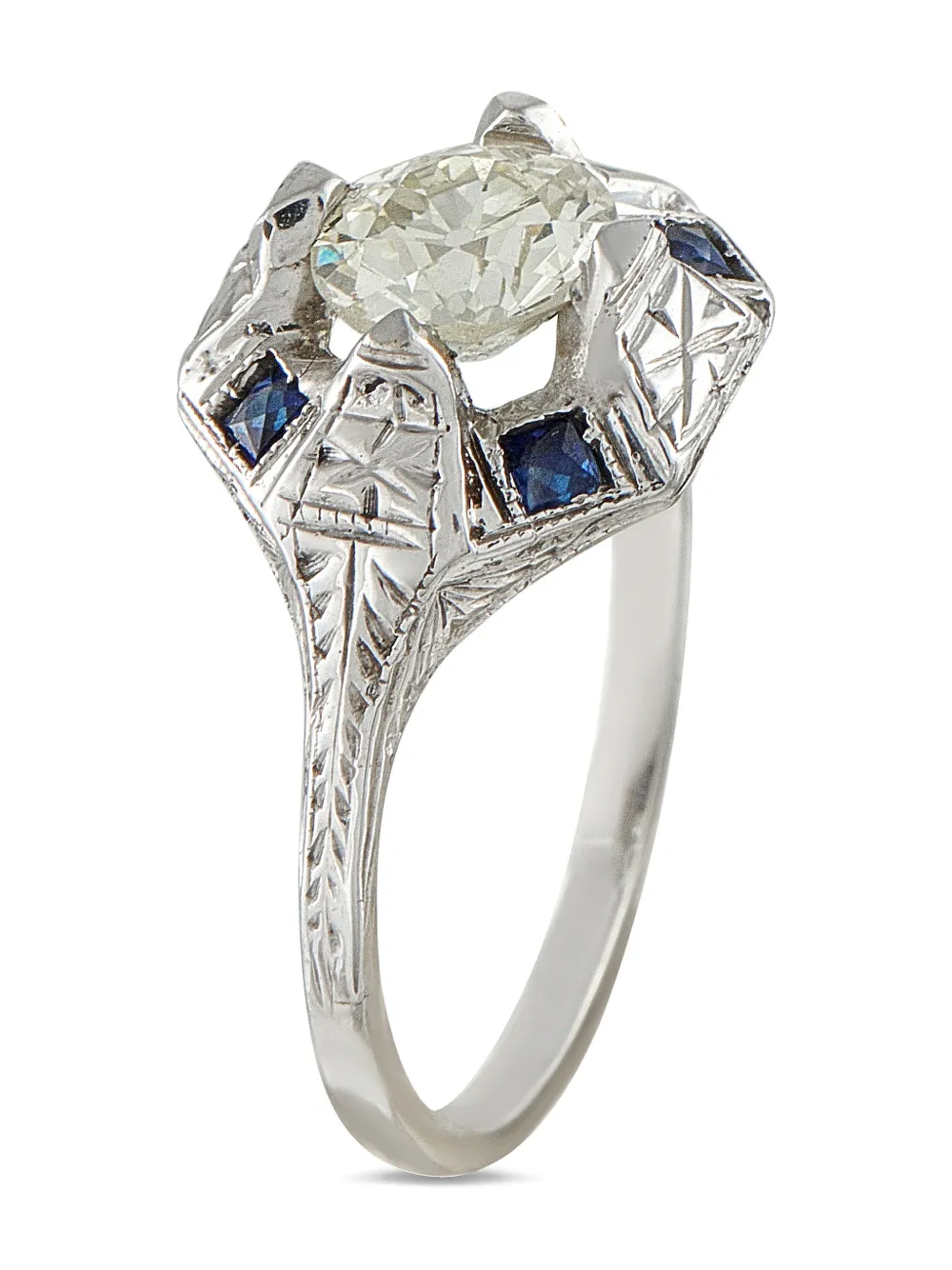 LB Exclusive 18K white gold diamond sapphire octagon ring - Silber
