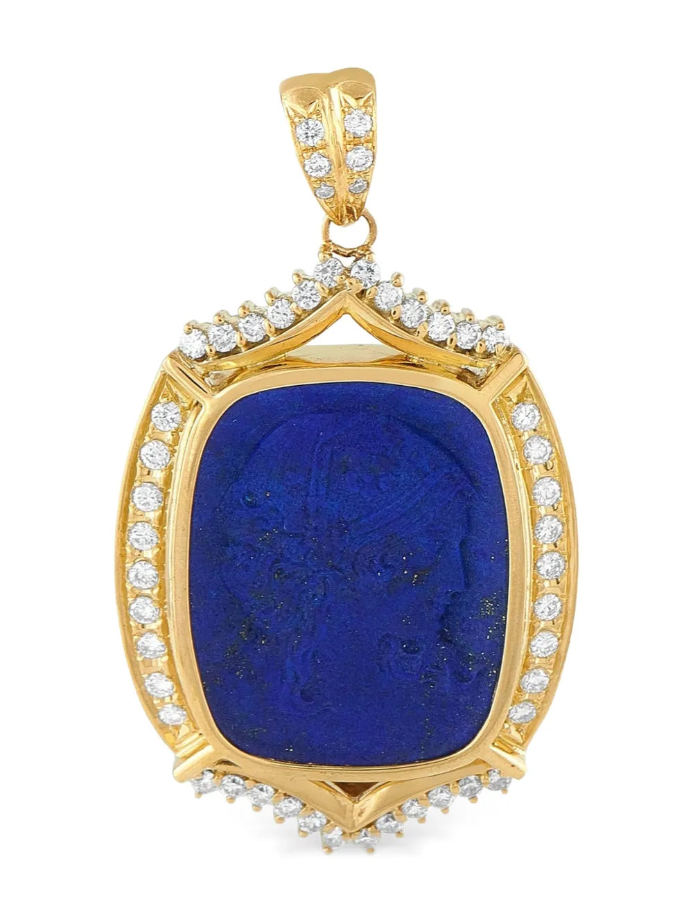 LB Exclusive 18K yellow gold diamond lapis pendant