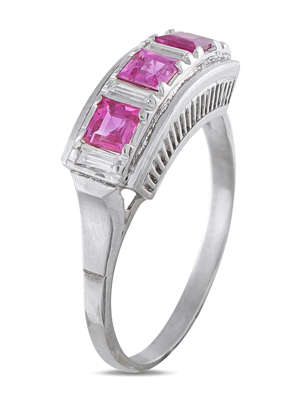 Click to view more detailed imagery on our partner's website Pre-owned Lb Exclusive Platinum Linear-band Diamond And Ruby Ring In Silver