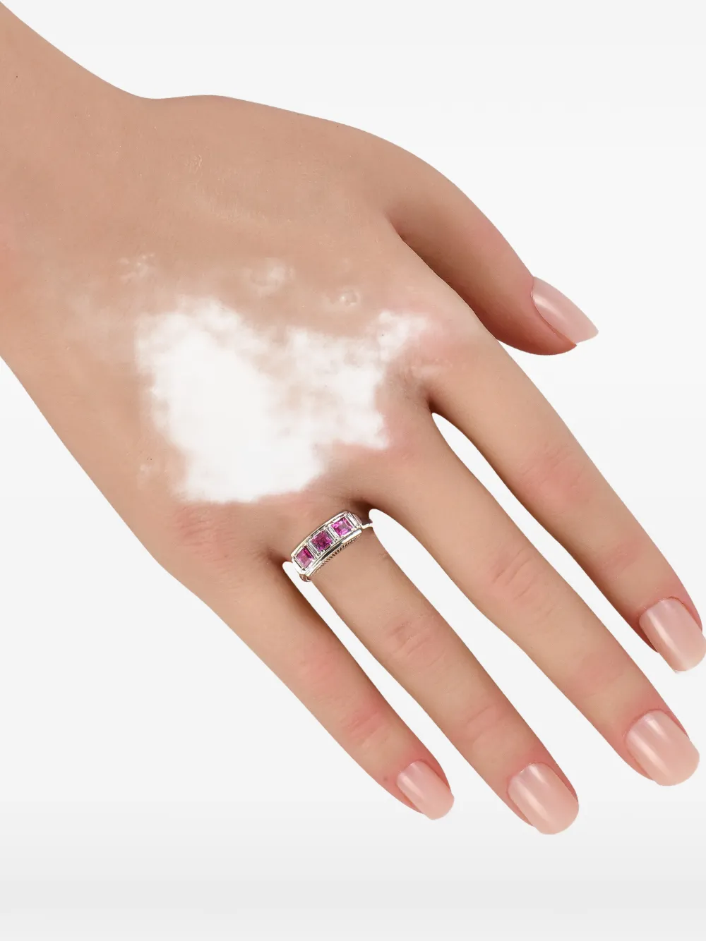 LB EXCLUSIVE Pre-owned Platinum Linear-band Diamond And Ruby Ring In Silver