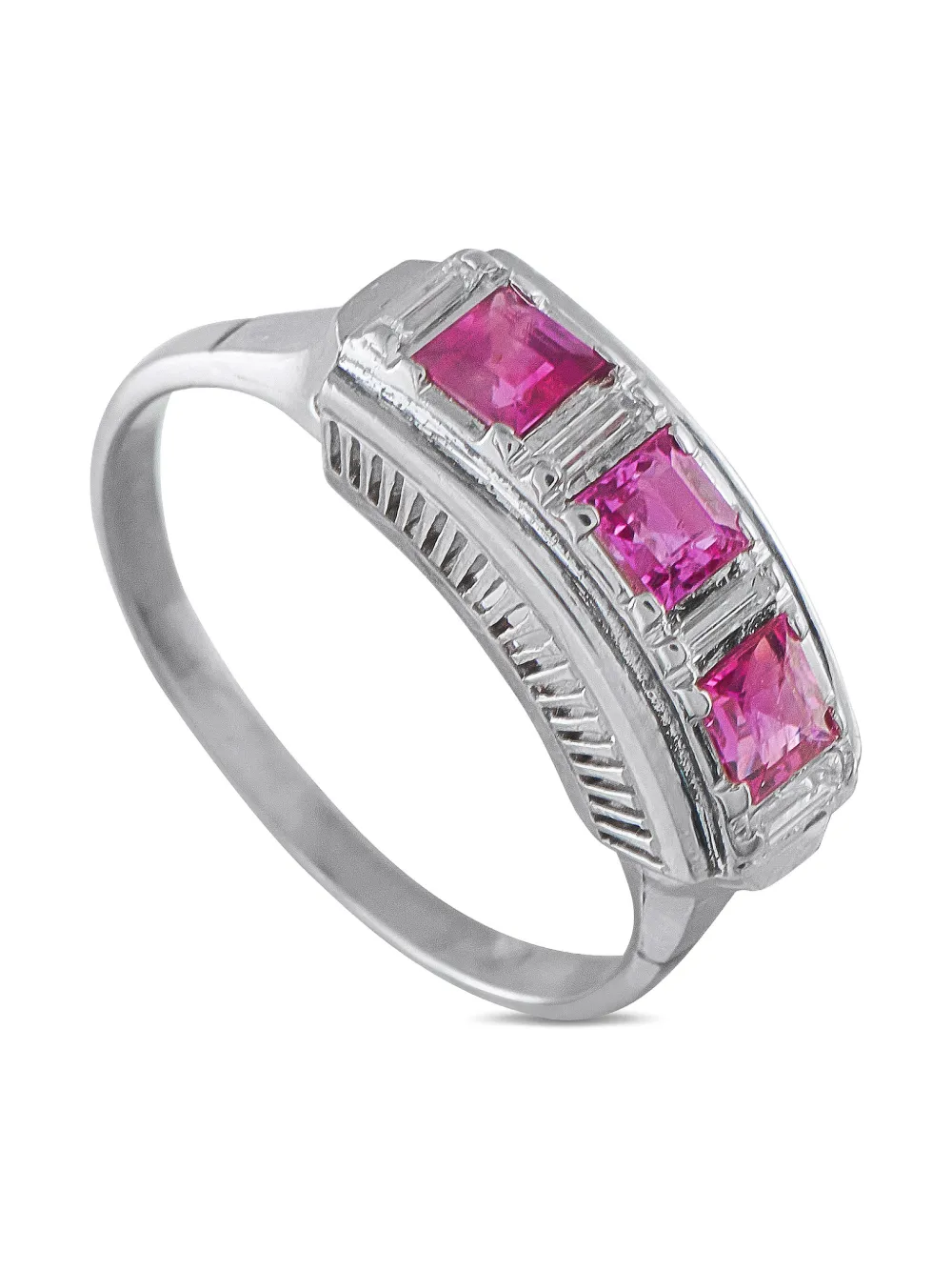 LB EXCLUSIVE Pre-owned Platinum Linear-band Diamond And Ruby Ring In Silver