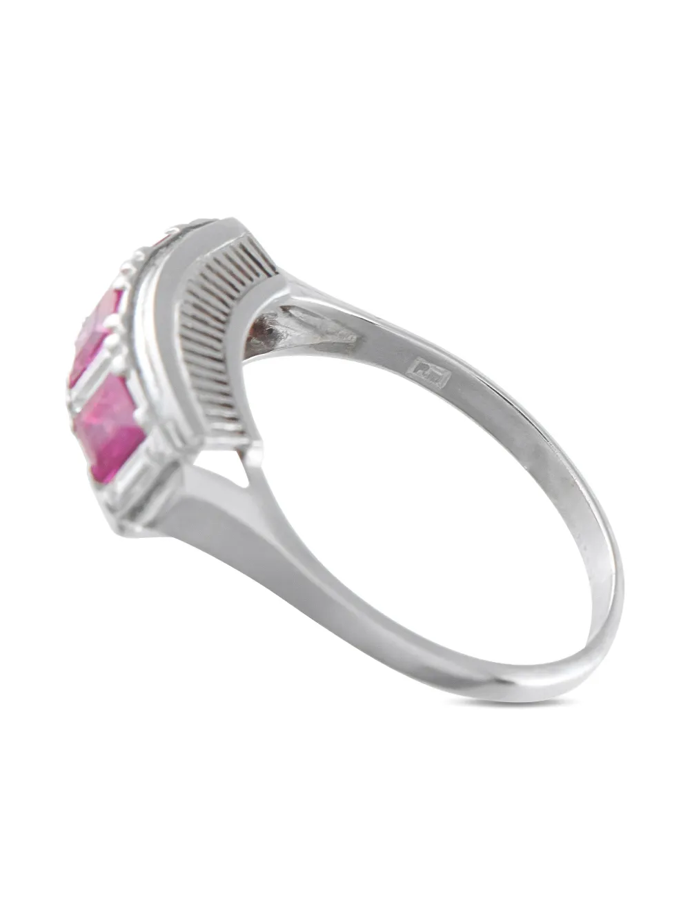 LB EXCLUSIVE Pre-owned Platinum Linear-band Diamond And Ruby Ring In Silver
