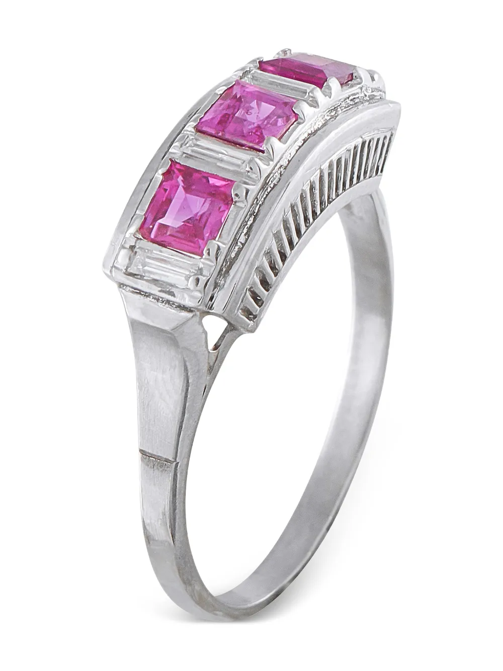 LB Exclusive platinum linear-band diamond and ruby ring - Argento