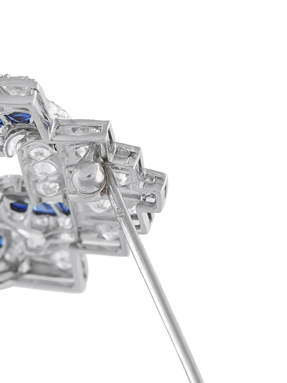 Pre-owned Lb Exclusive Platinum Rectangle Diamond And Sapphire Brooch In Silver