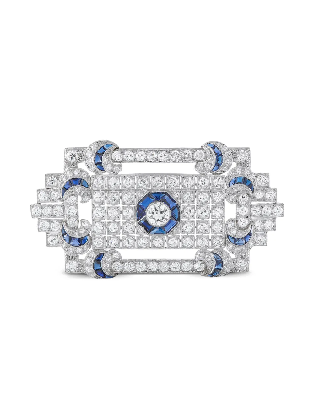 LB Exclusive platinum rectangle diamond and sapphire brooch - Argento