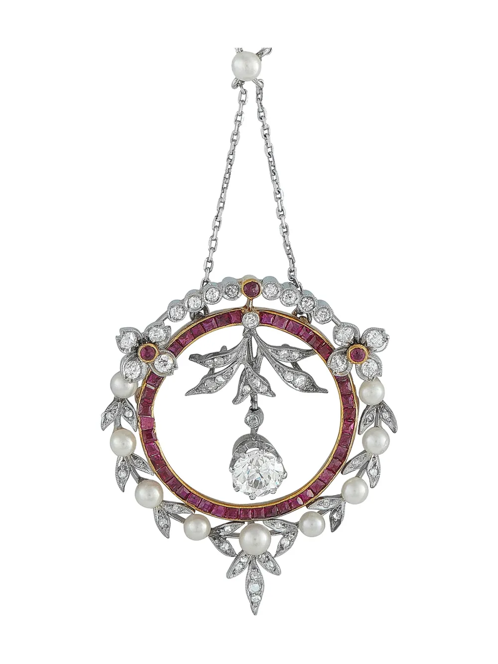 LB Exclusive 18K yellow gold and platinum pendant diamond and ruby necklace - Argento