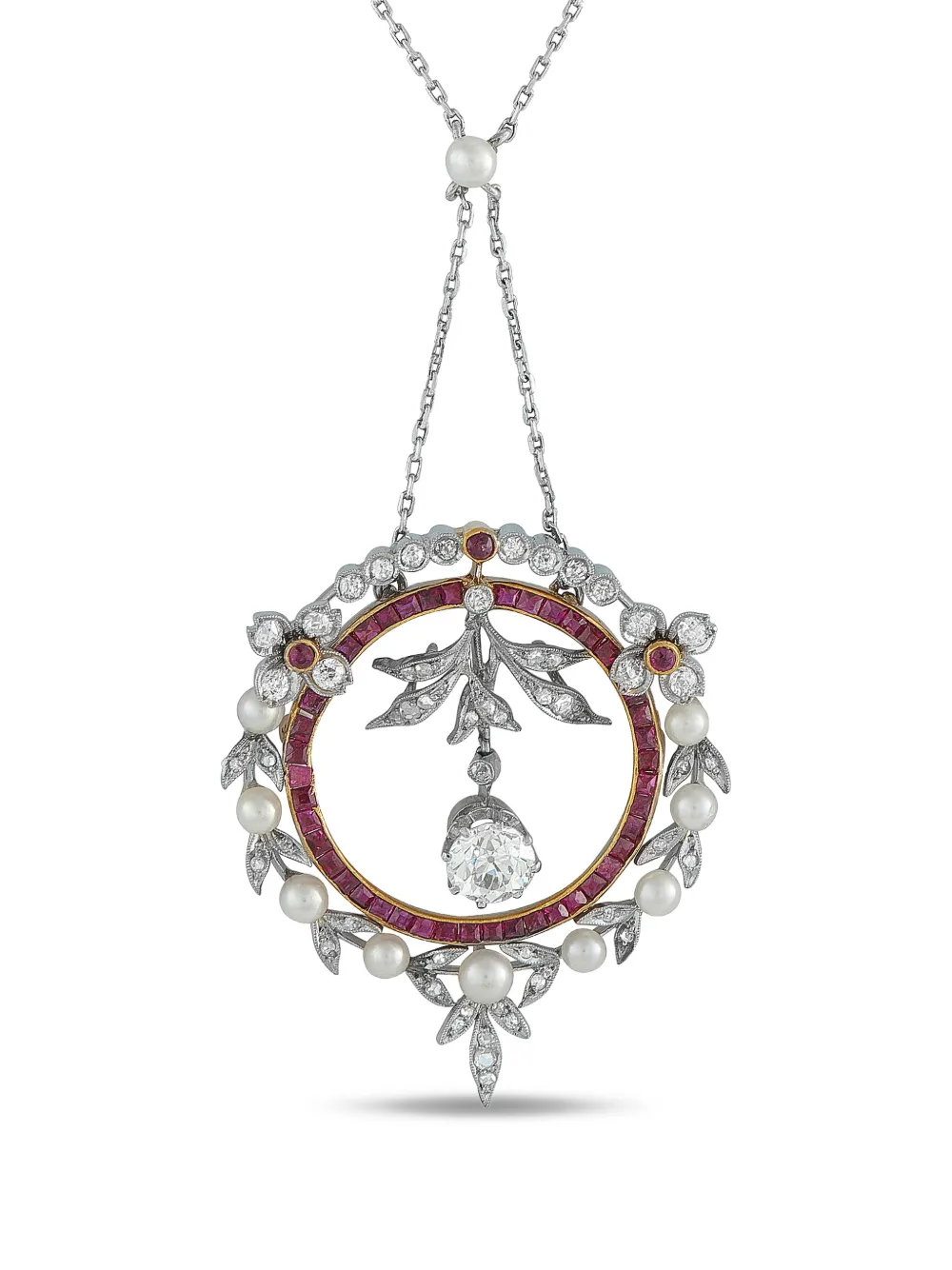 LB Exclusive 18K yellow gold and platinum pendant diamond and ruby necklace - Argento