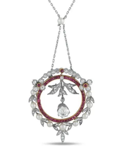 LB Exclusive 18K yellow gold and platinum pendant diamond and ruby necklace