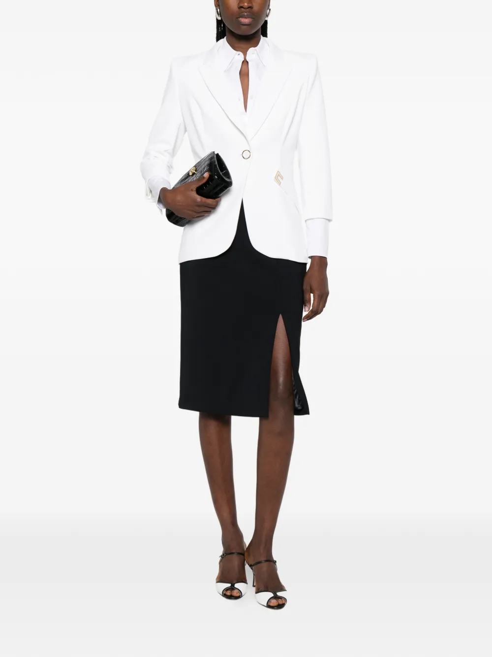 Elisabetta Franchi Gelaagd stretch crêpe jack met logo-details Wit