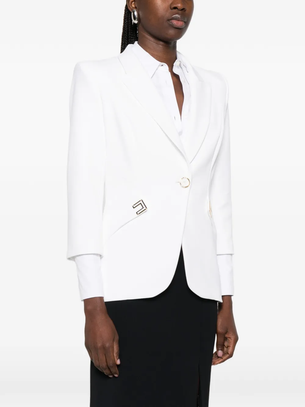 Elisabetta Franchi Gelaagd stretch crêpe jack met logo-details Wit