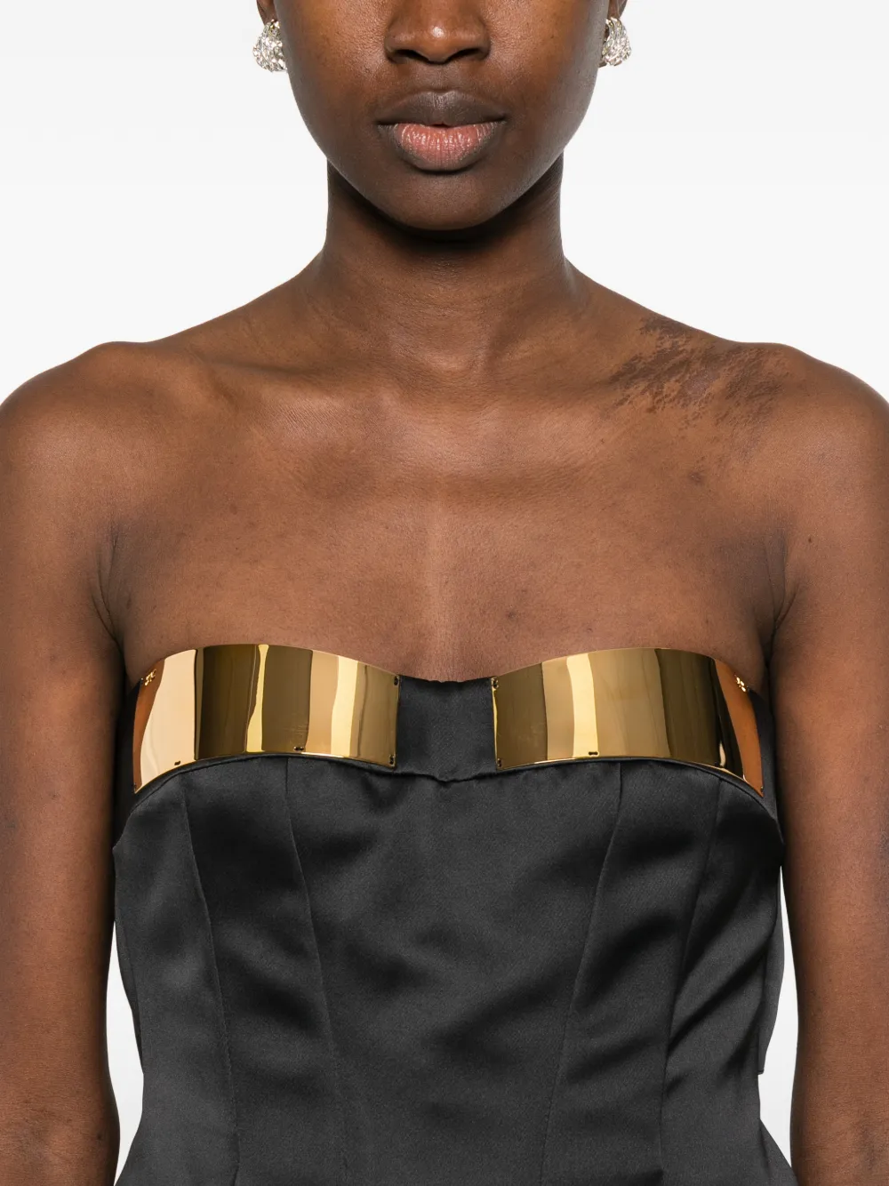 ELISABETTA FRANCHI ストラップレスロングドレス Elisabetta Franchi メタリック ストラップレスドレス | ブラック