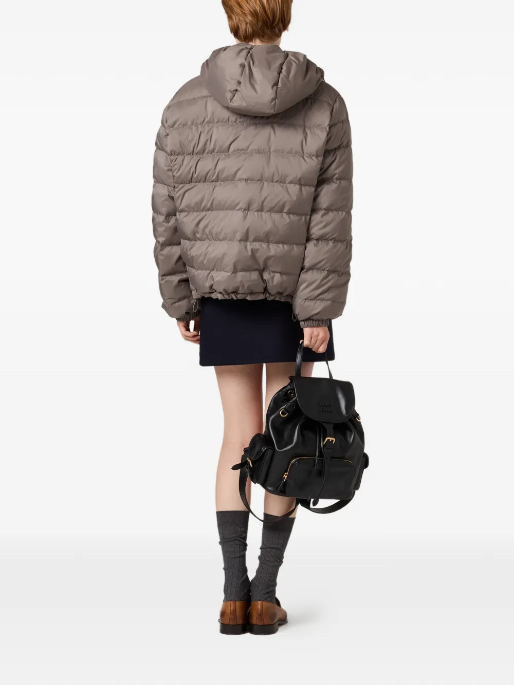 Miu Miu Hooded Down Jacket In Brown