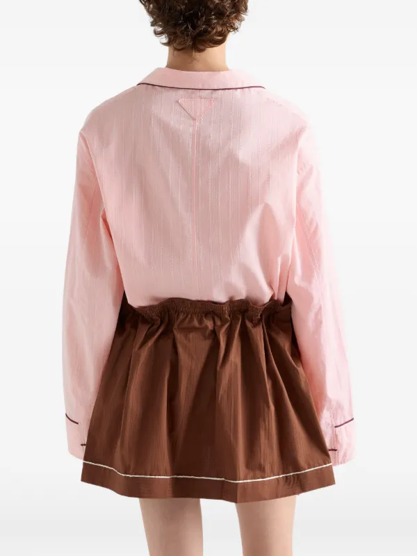 Prada bowling-collar Piping Cotton Shirt | Pink | FARFETCH