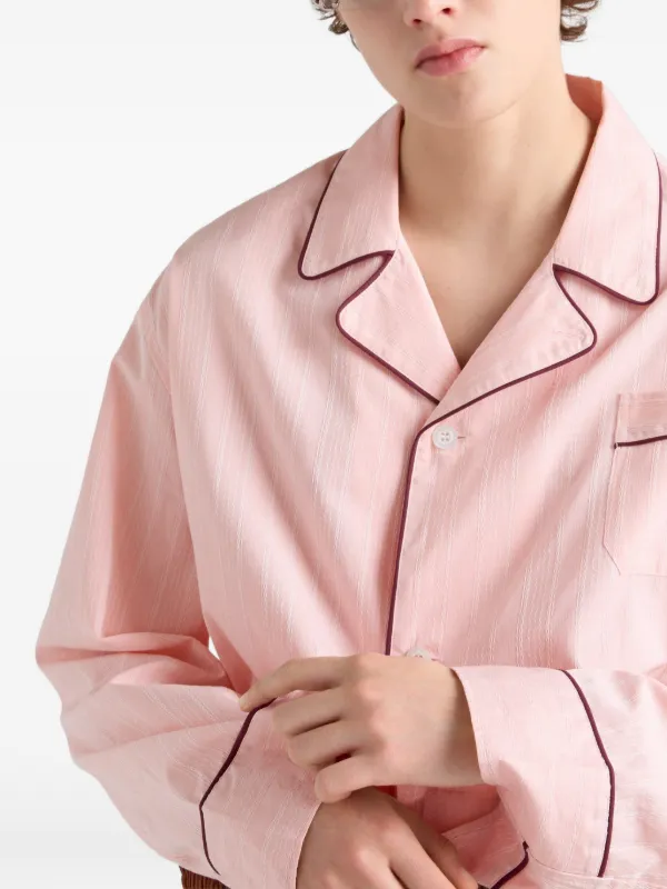 Prada bowling-collar Piping Cotton Shirt | Pink | FARFETCH