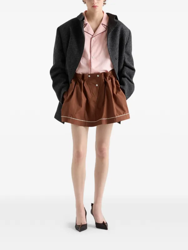 Prada bowling-collar Piping Cotton Shirt | Pink | FARFETCH