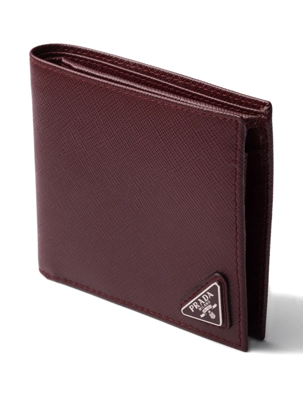 Prada Mens Burgundy Logo-plaque Saffiano Leather Wallet In Burgundy