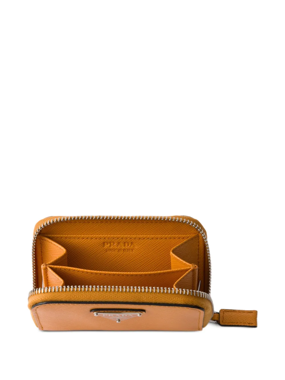  Prada Saffiano Logo Coin Purse - Orange 