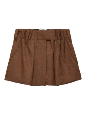 Miu Miu Pleated Suede Skirt | Brown | FARFETCH
