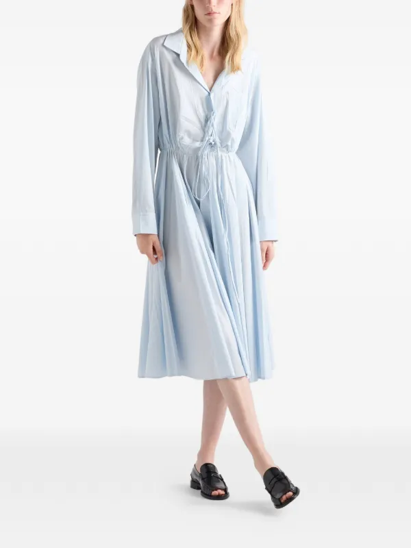 Prada V-neck long-sleeve Midi Dress | Blue | FARFETCH