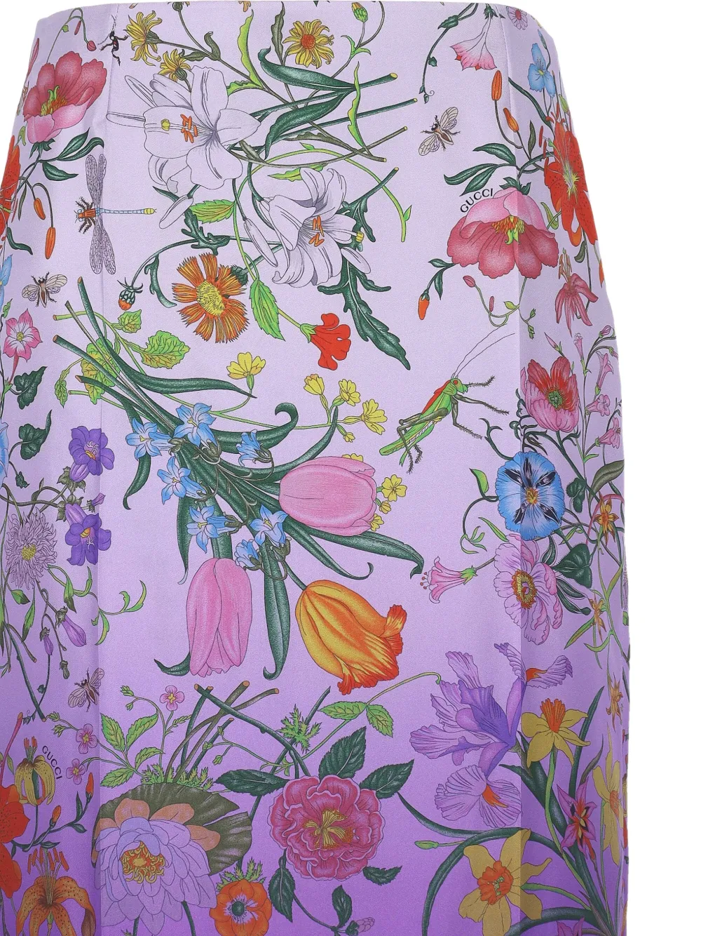  Gucci Flora-print Silk Skirt - Purple 