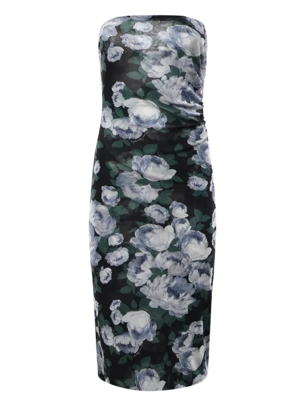 Stella Mccartney Floral Strapless Midi Dress - Black Stella Mccartney Floral Strapless Midi Dress - Black