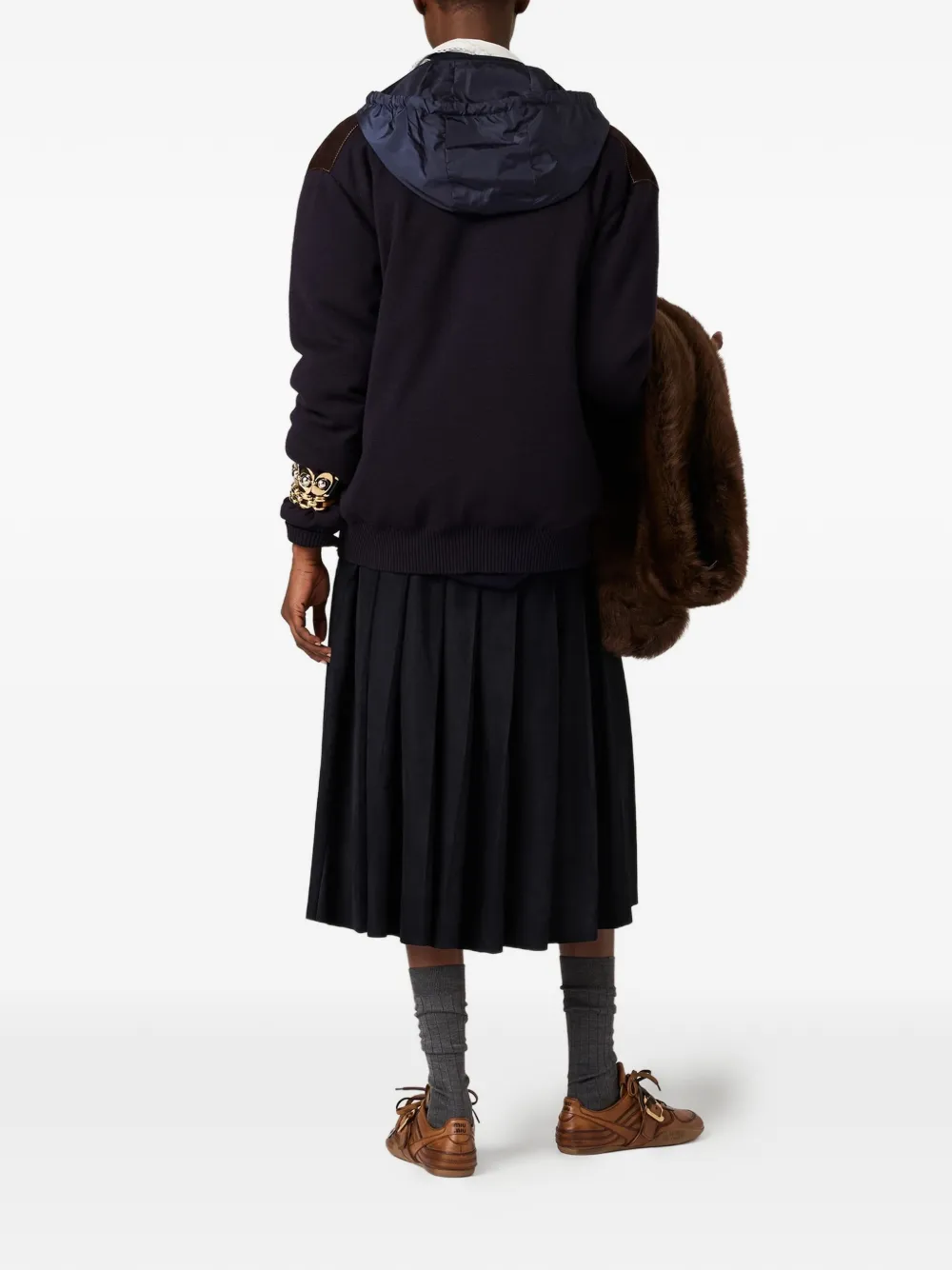 Miu Miu Pleated Suede Midi Skirt In Black